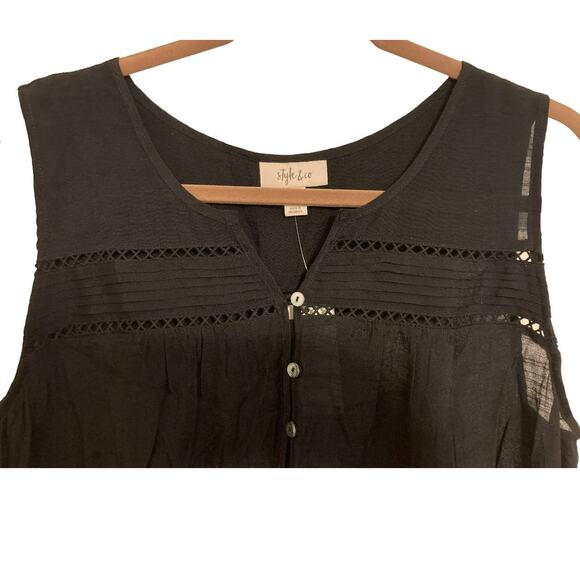 Style & Co Women Ruffle Hem Open Trim Tank Top Petite PXL Deep Black NWT Boho - Picture 4 of 8